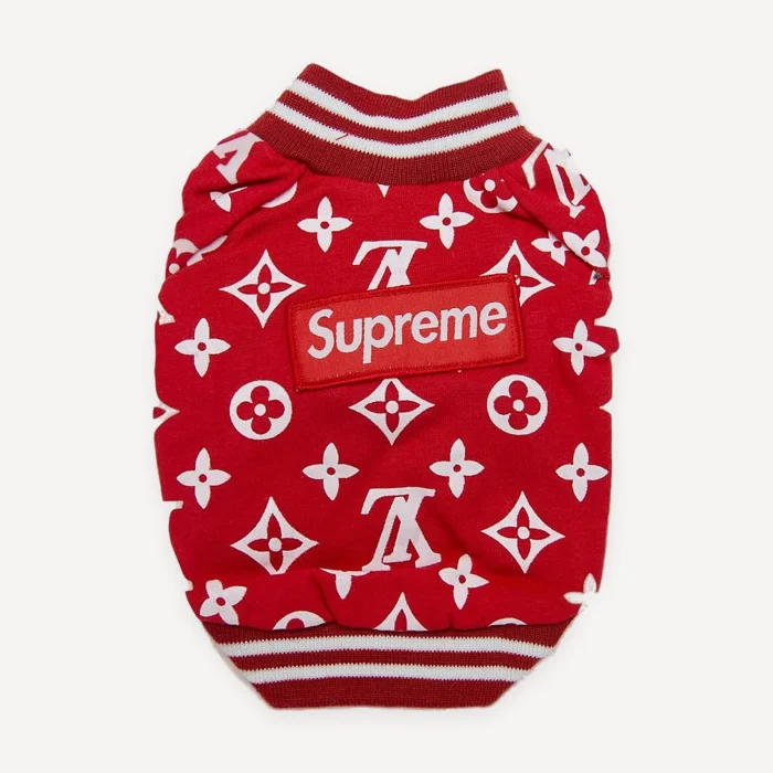 Red Monogram Crew dog sweatshirt inspired by Louis Vuitton view 6