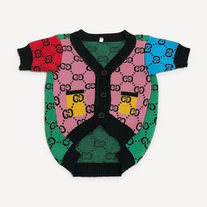 Color Block Monogram dog cardigan inspired by Gucci