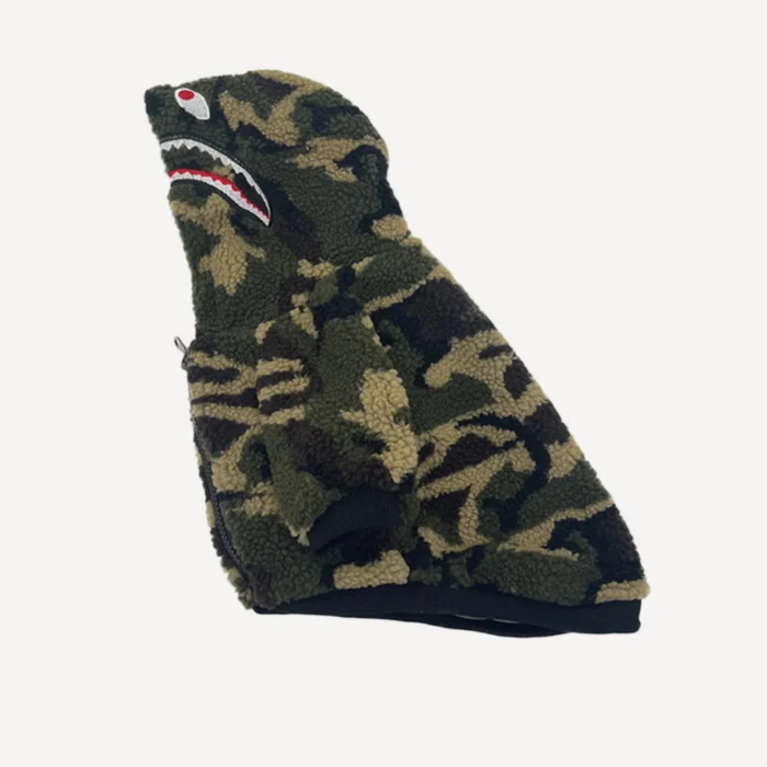 Camo Shark dog hoodie inspired by BAPE view 5
