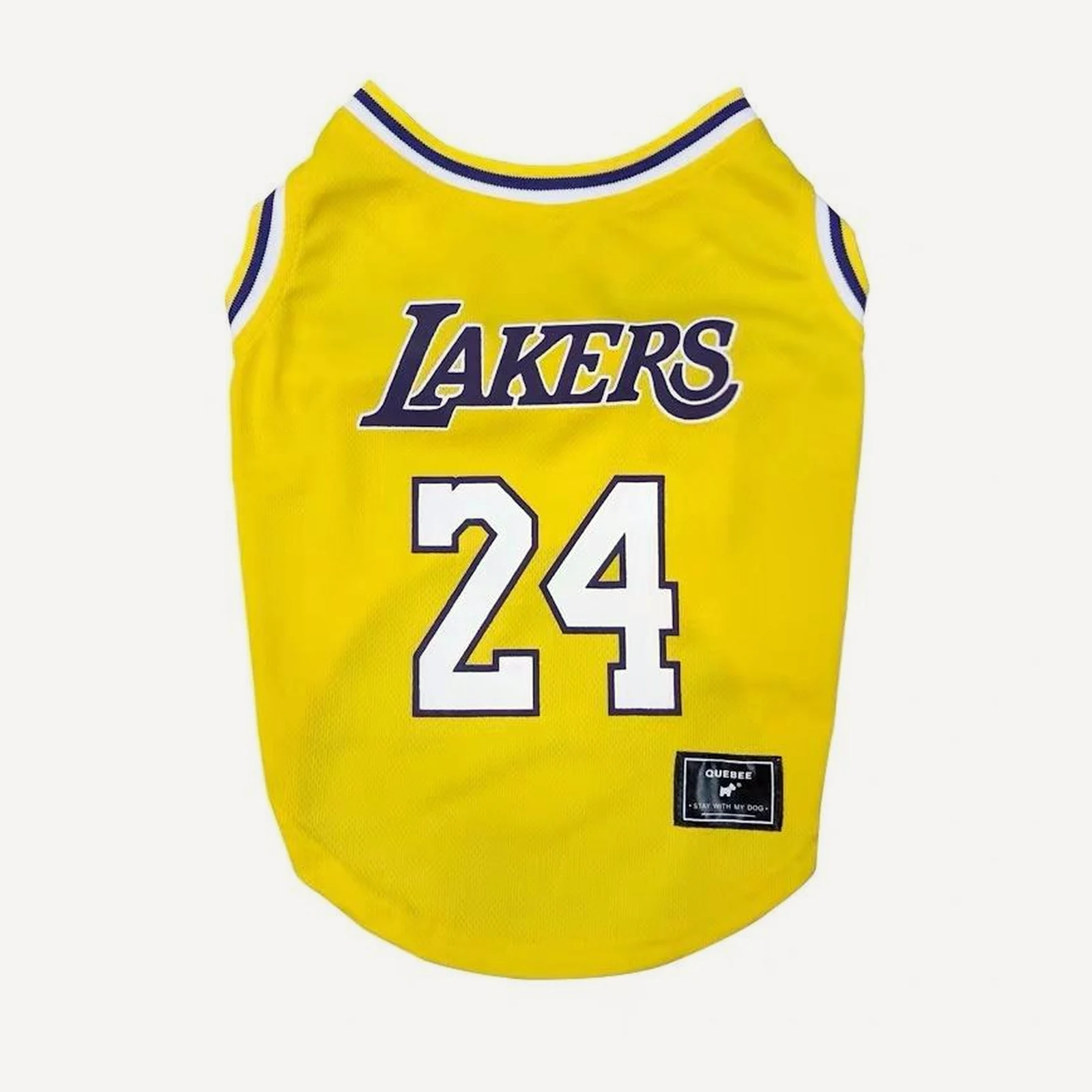 Yellow Lakers basketball jersey for dogs with #24 on back panel