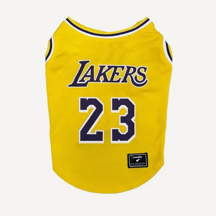 Yellow Lakers basketball jersey for dogs with #23 on back panel