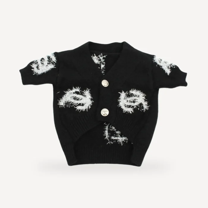 Fringe Logo dog cardigan inspired by Chanel view 5