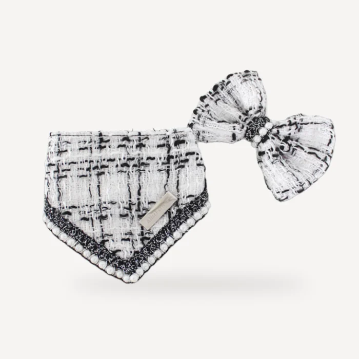 Tweed Bandana & Bow dog set inspired by Chanel view 9