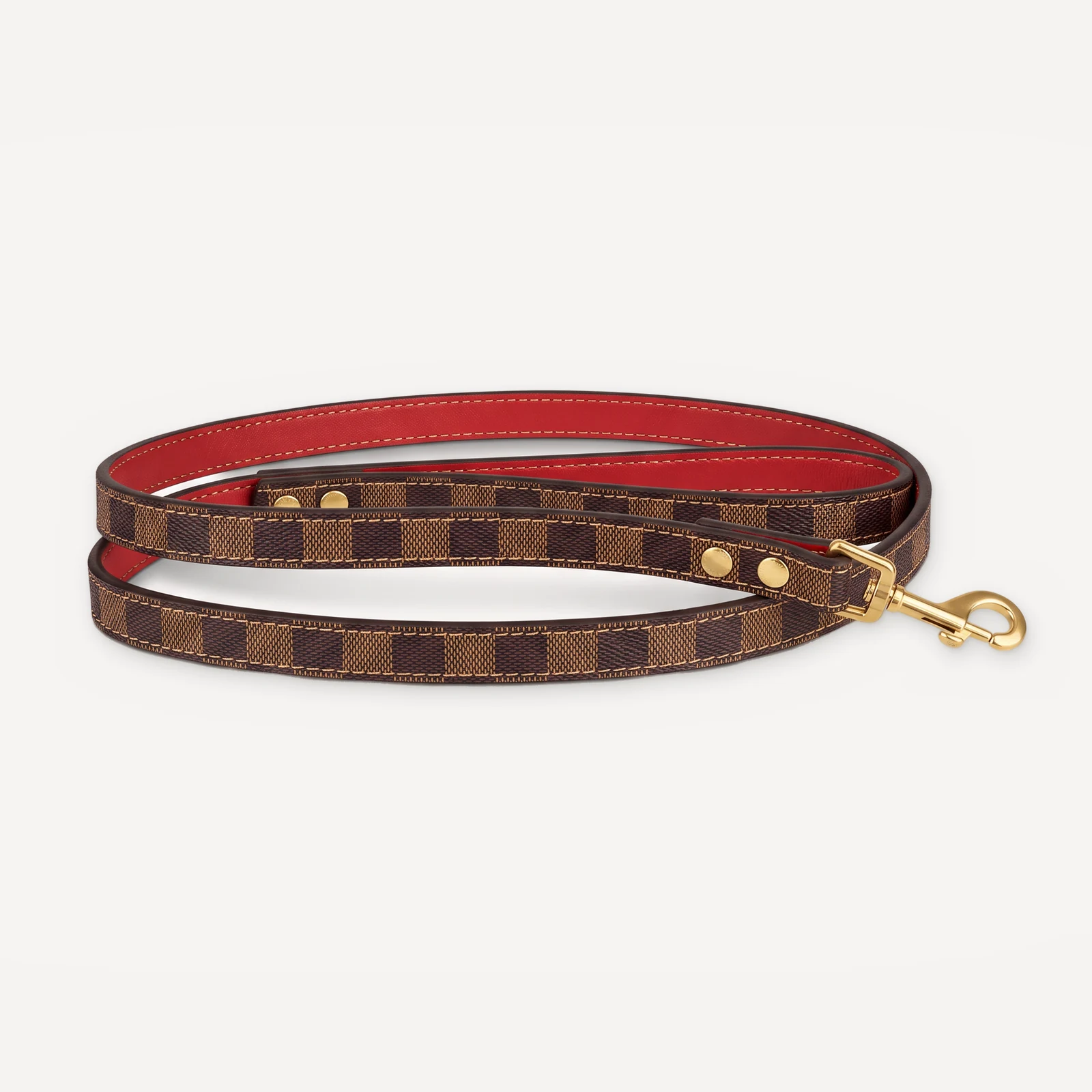 Brown Louis Vuitton Damier inspired leather dog leash, Chewy V Check Leather Walking Set