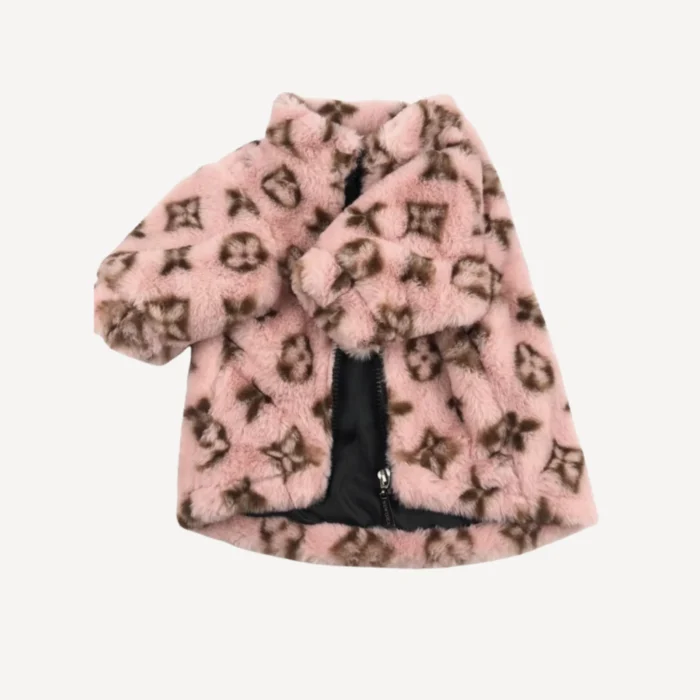 Faux Fur Bomber dog apparel inspired by Louis Vuitton view 8