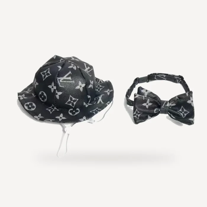 Chewy V Monogram Hat & Bow Tie Set – Black