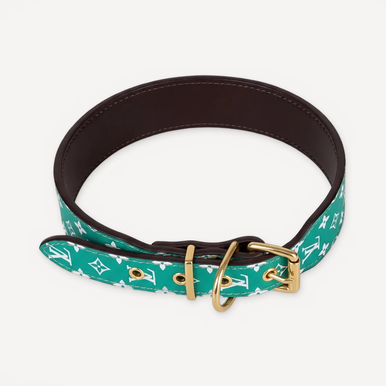 Green Supreme x Louis Vuitton inspired leather dog collar, Chewy V × Pupreme Gold Chain Leather Walking Set