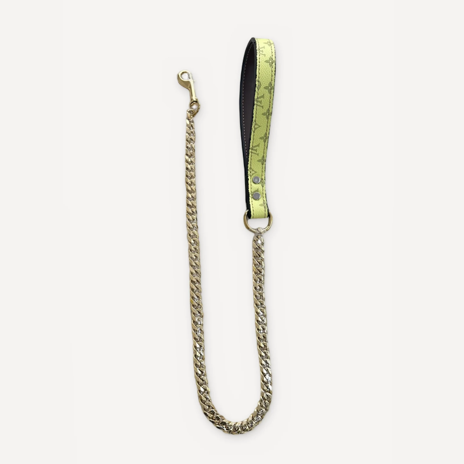 Yellow Supreme x Louis Vuitton inspired leather dog leash, Chewy V × Pupreme Gold Chain Leather Walking Set