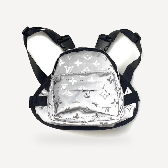 Reflective Dog dog backpack inspired by Louis Vuitton view 2