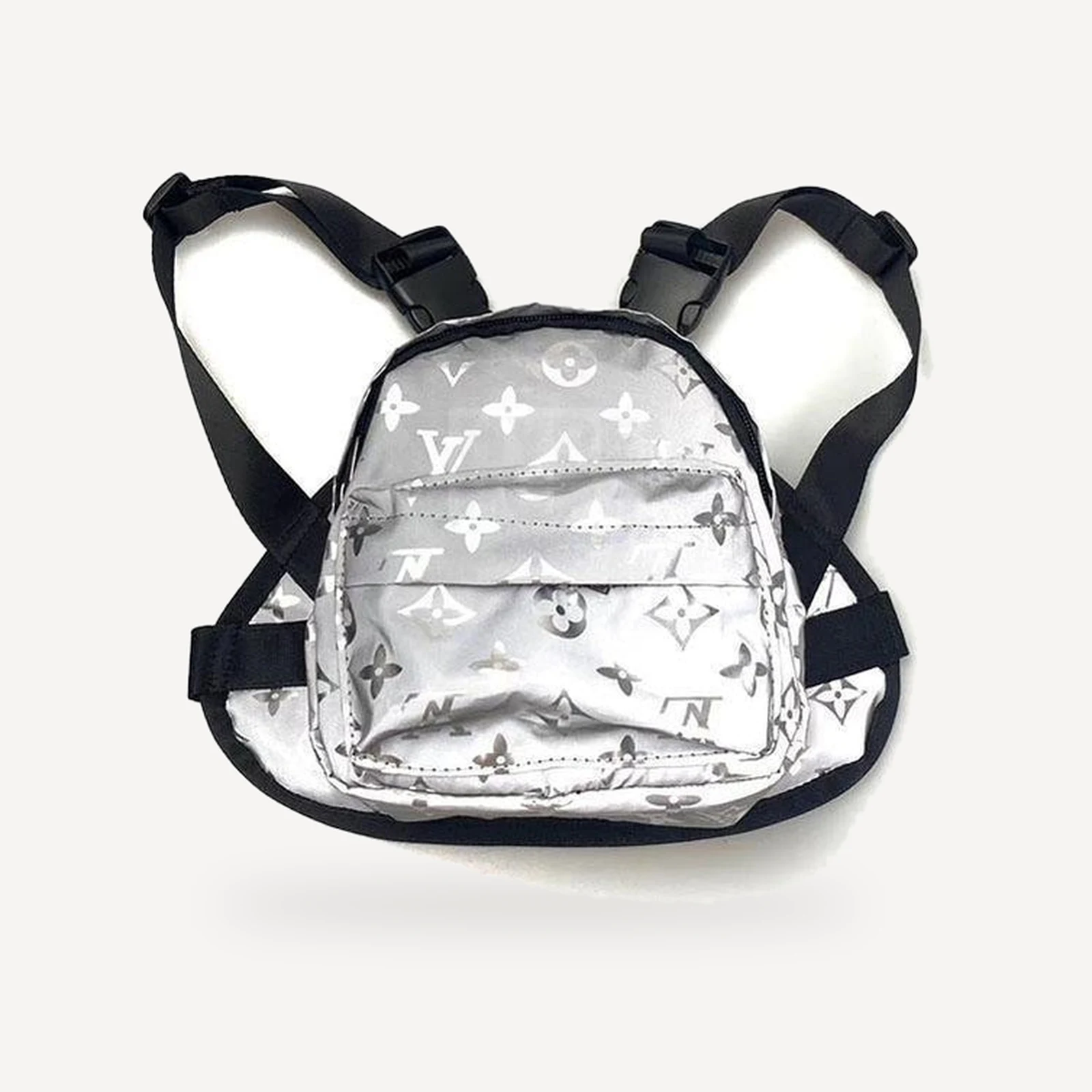 Reflective Dog dog backpack inspired by Louis Vuitton view 2