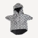 Silver reflective dog windbreaker inspired by Louis Vuitton