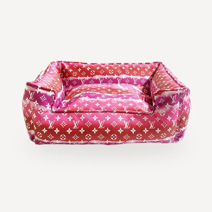 Watercolor dog bed inspired by Louis Vuitton view 2