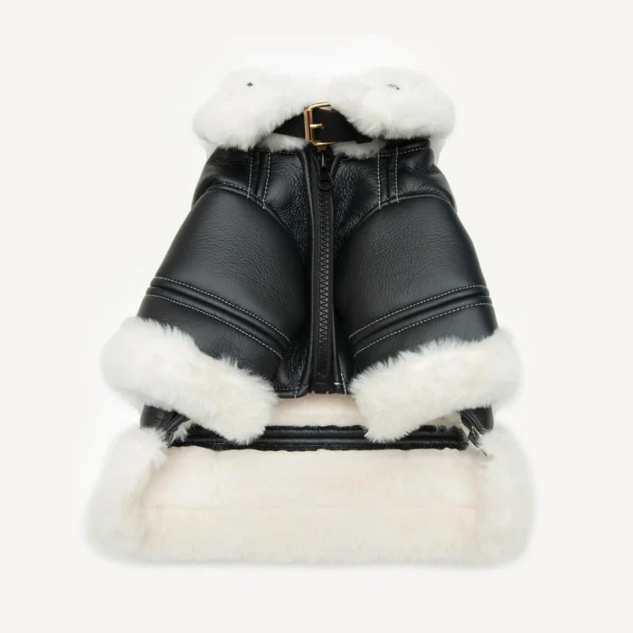 Shearling dog jacket inspired by Chrome Hearts view 3