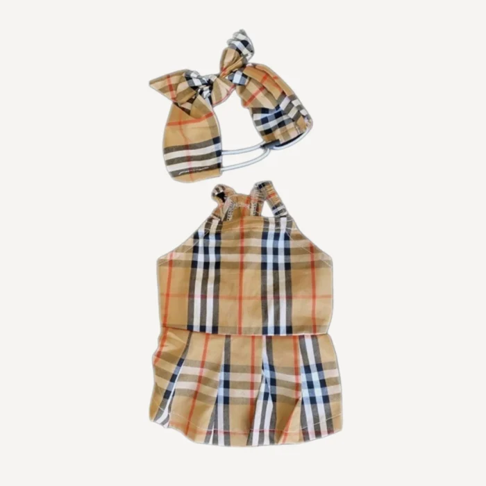 Plaid Halter dog romper inspired by Burberry view 4