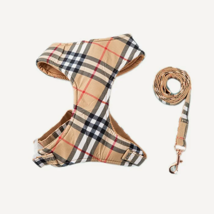 Plaid Harness dog set inspired by Burberry view 2