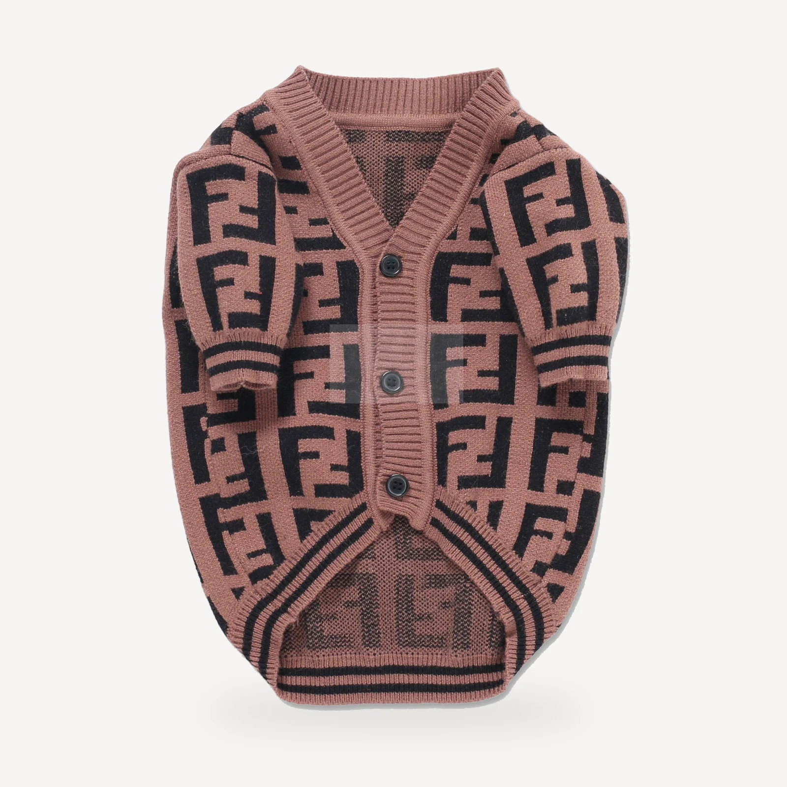 Brown dog cardigan inspired by Fendi