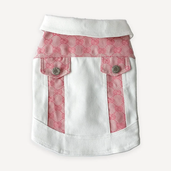 Pink Trim Denim dog vest inspired by Gucci view 4