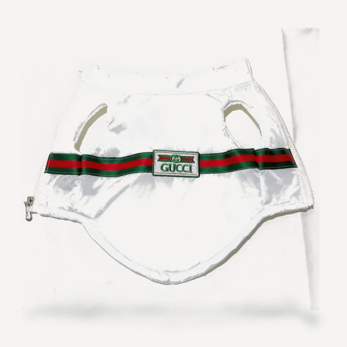 Web Stripe White dog cape inspired by Gucci view 3