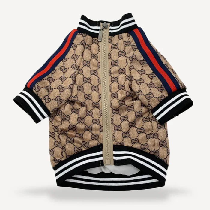 White Stripe Trim Track dog jacket view 4
