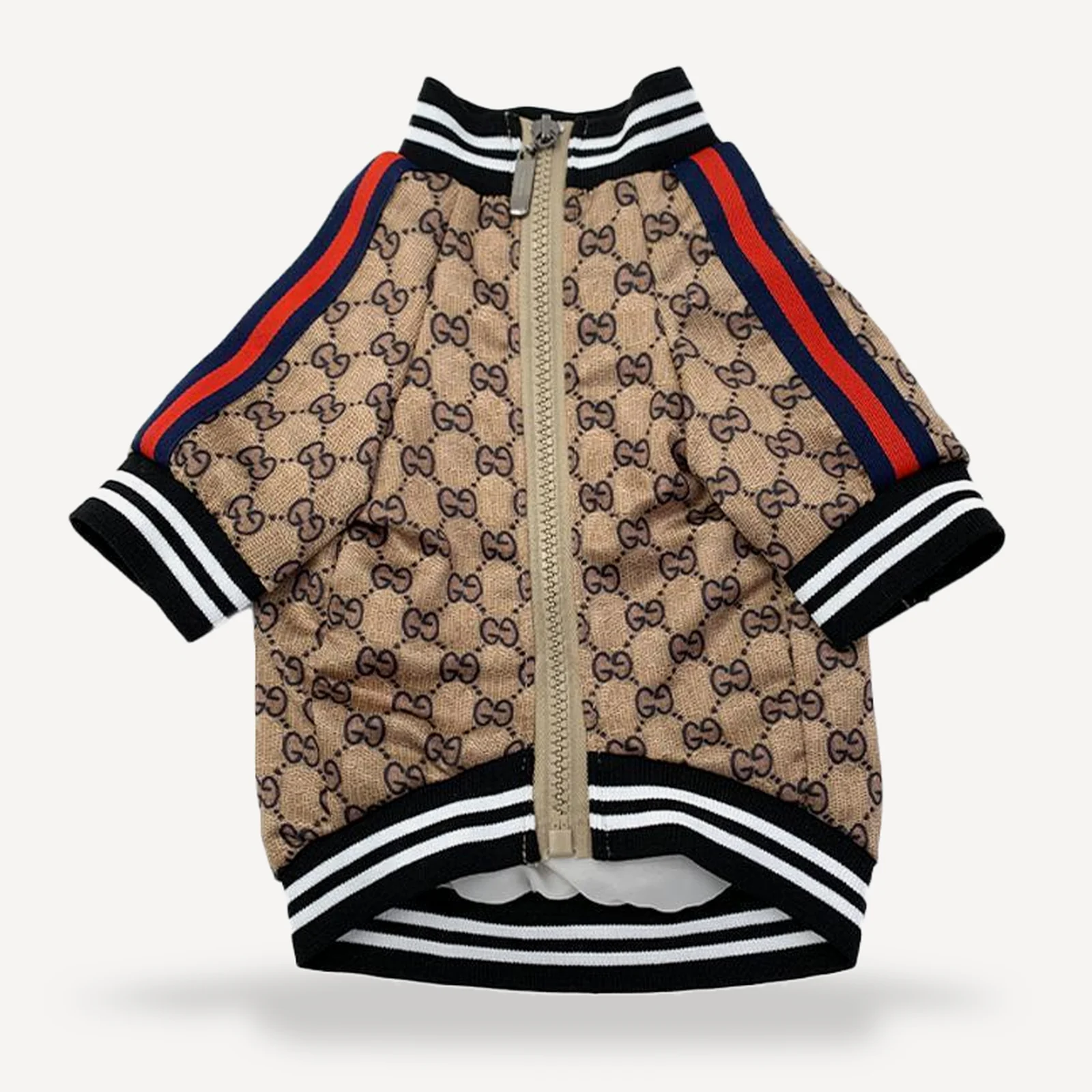 White Stripe Trim Track dog jacket view 4