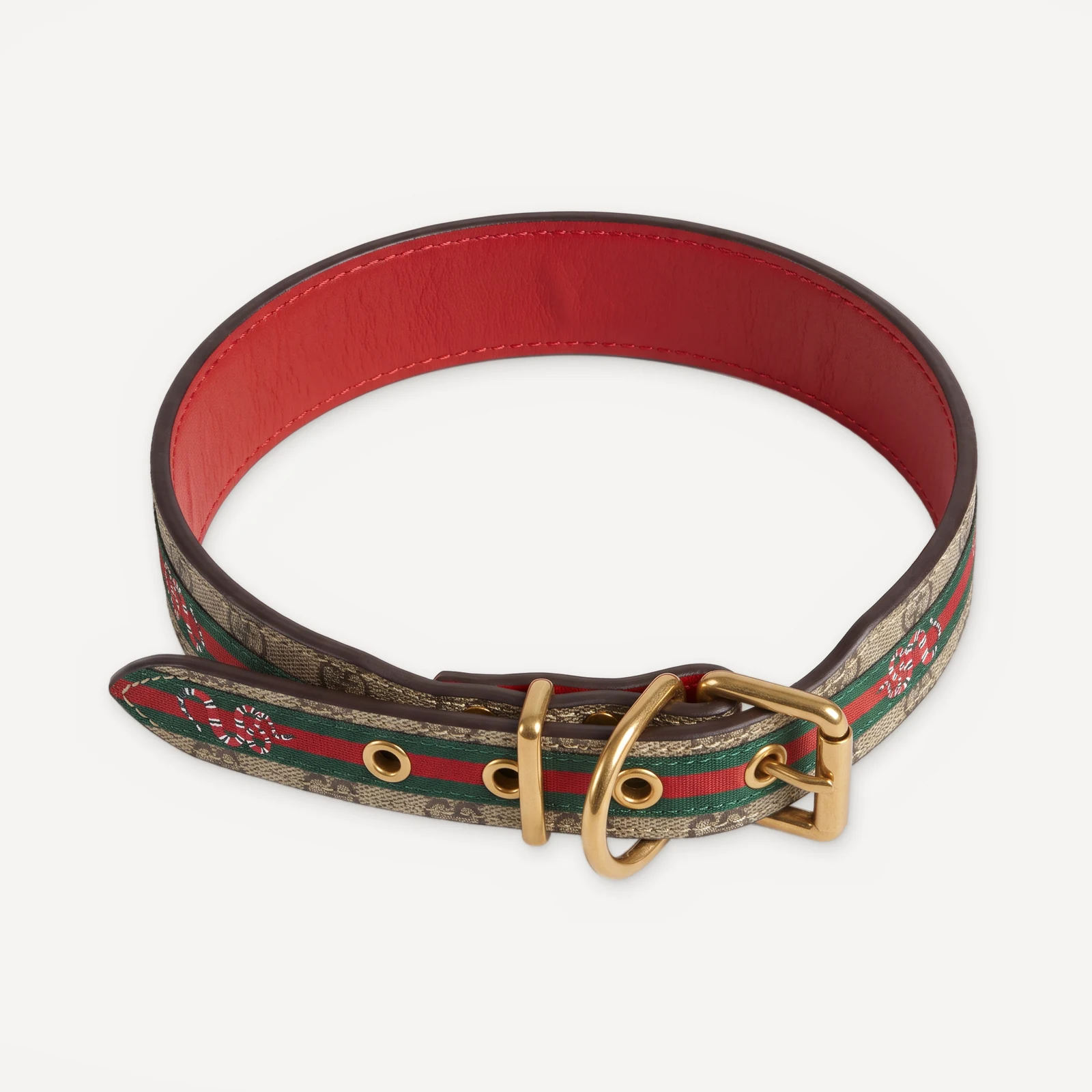 Khaki Gucci inspired leather dog collar, Pawcci Serpent Canvas Leather Walking Set
