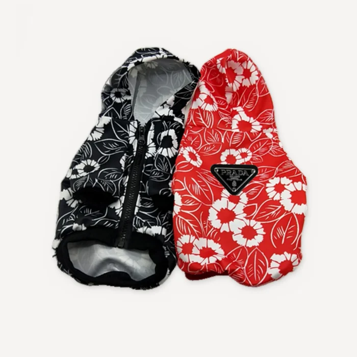 Floral dog hoodie inspired by Prada