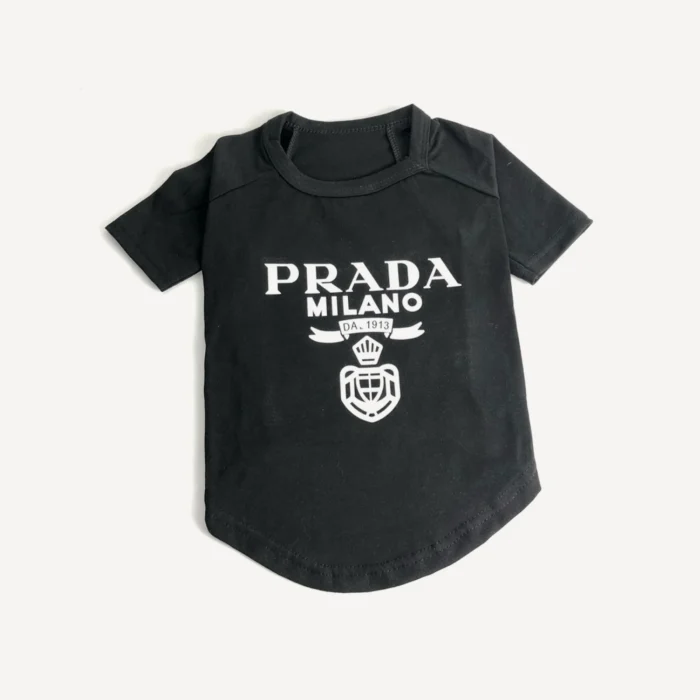 Black Pawda Milano dog tee Prada inspired with white logo typography