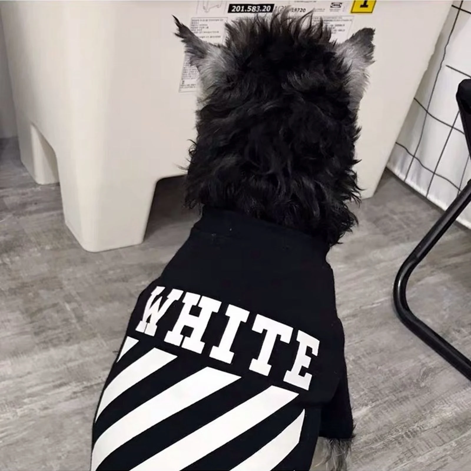 Woof-White Diagonal Stripe Tank on a dog