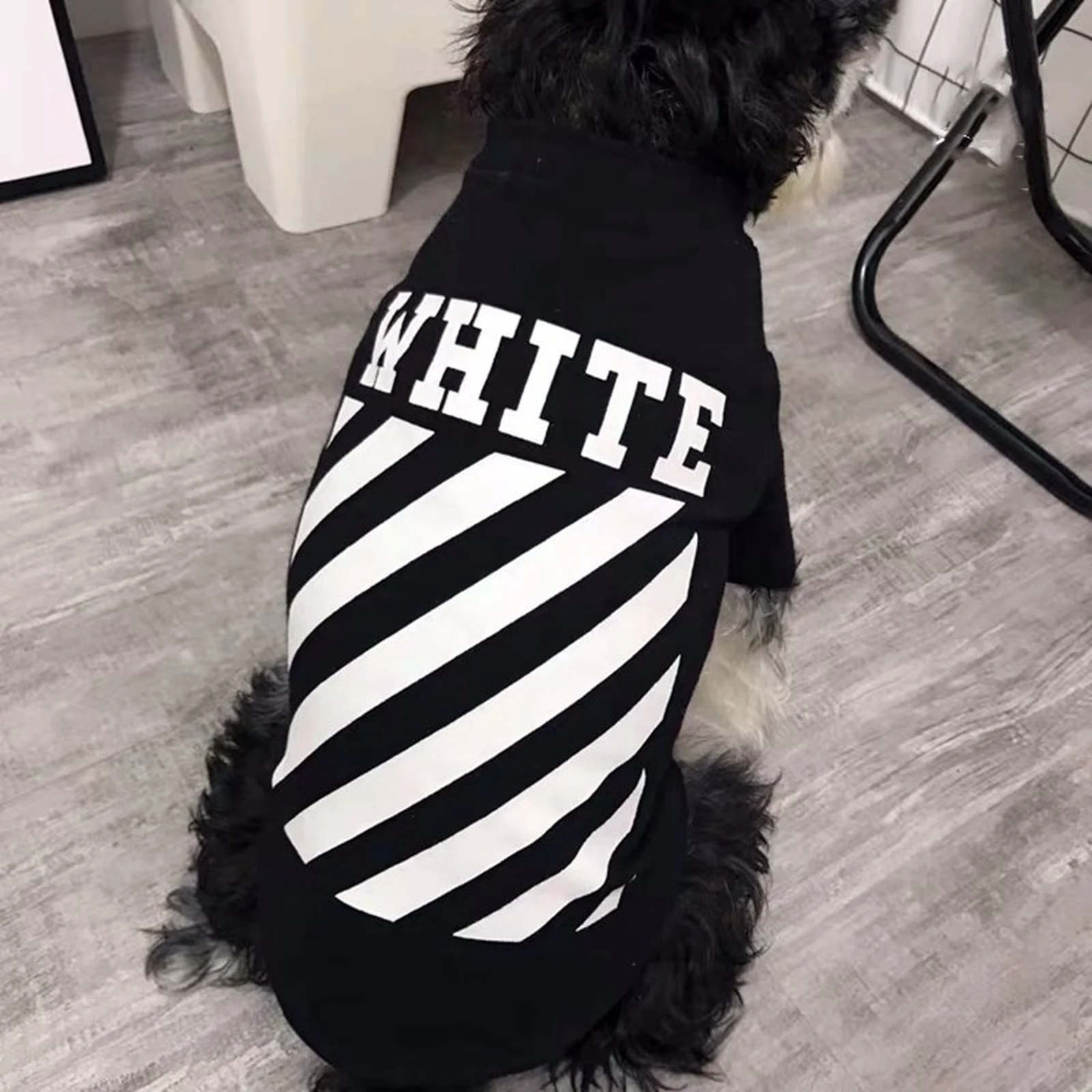 Woof-White Diagonal Stripe Tank on a dog