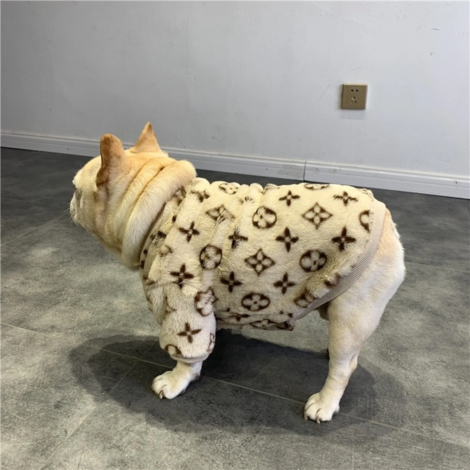 Chewy V Plush Pullover on a dog