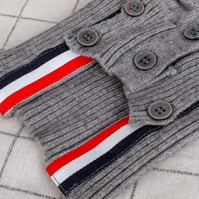 Gray Four Stripe Cardigan detail