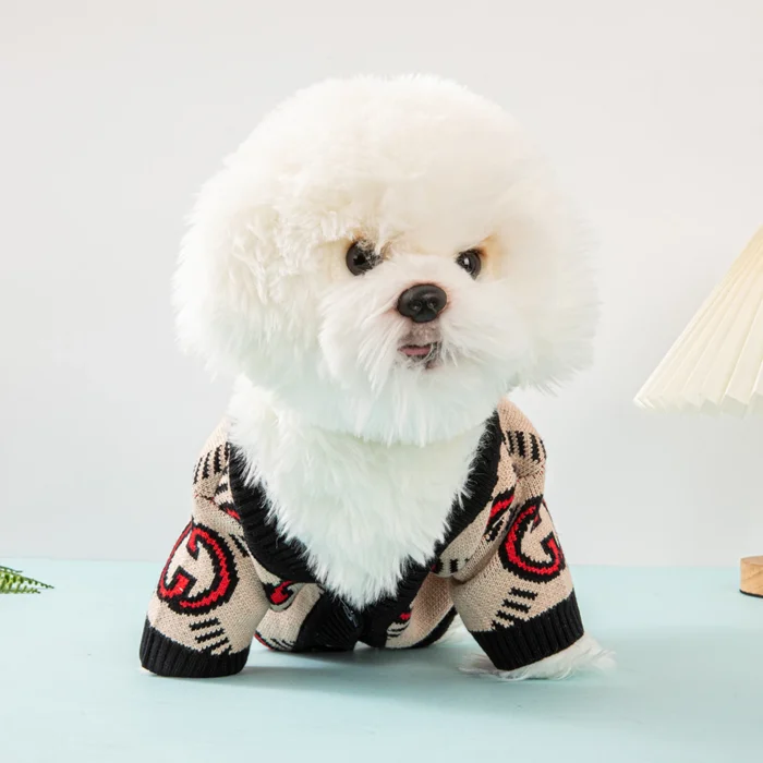 Pawcci Red Monogram Cardigan on a dog