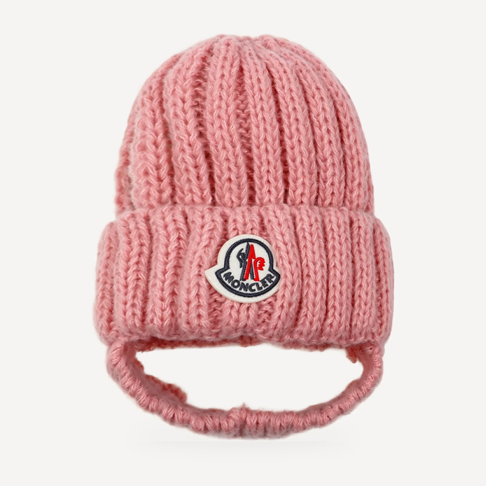 Chunky Knit dog beanie inspired by Moncler, pink, front view