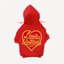 Heart Logo dog hoodie inspired by Louis Vuitton, red, back view