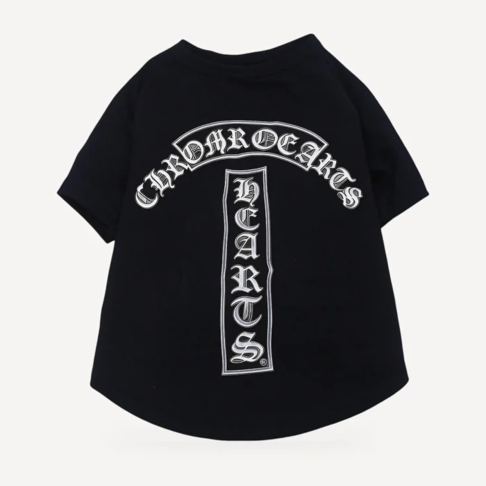 Arch Logo dog tee inspired by Chrome Hearts, black, back view