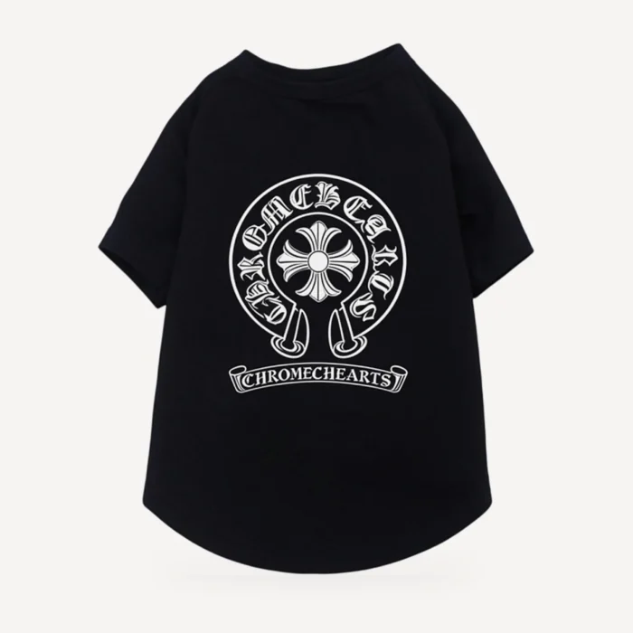 Classic Horseshoe dog tee inspired by Chrome Hearts, black, back view