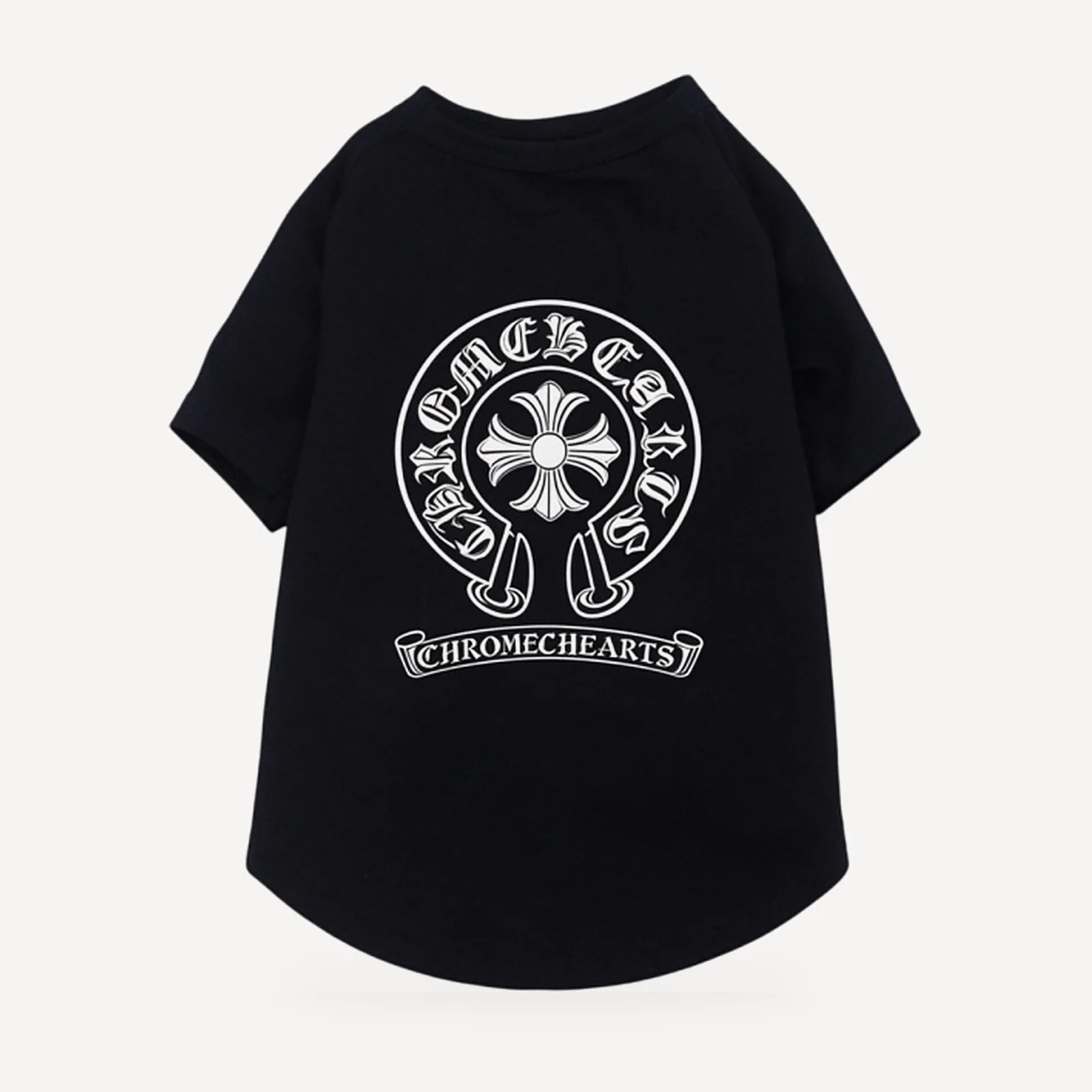 Classic Horseshoe dog tee inspired by Chrome Hearts, black, back view