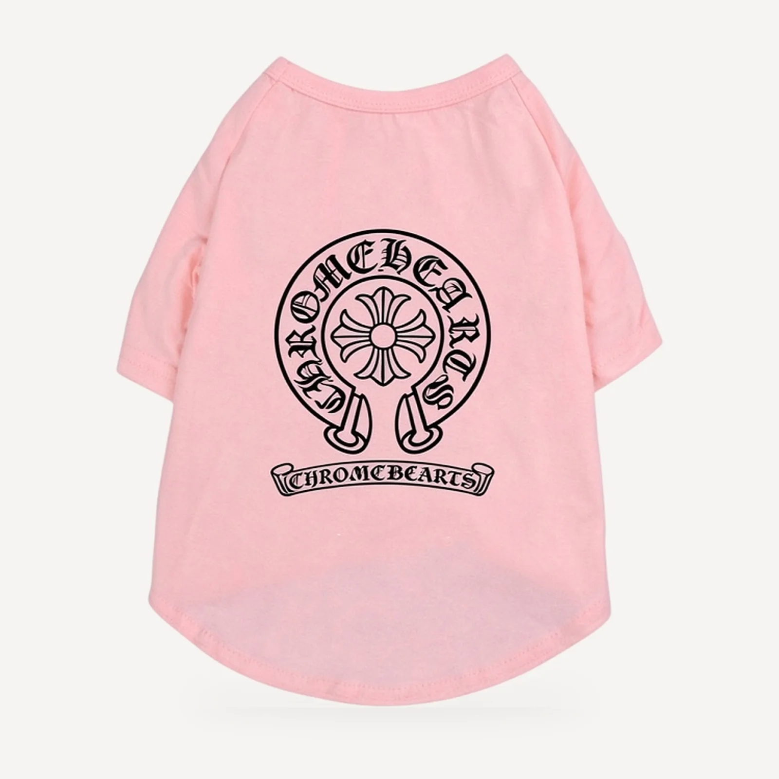 Classic Horseshoe dog tee inspired by Chrome Hearts, pink, back view