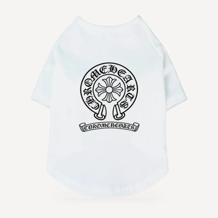 Classic Horseshoe dog tee inspired by Chrome Hearts, white, back view