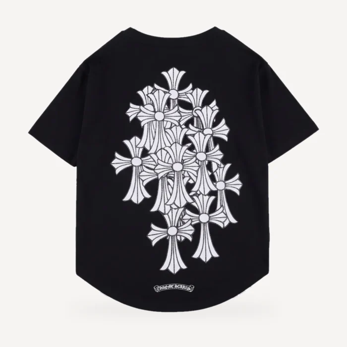 Cross Cluster dog tee inspired by Chrome Hearts, black, back view