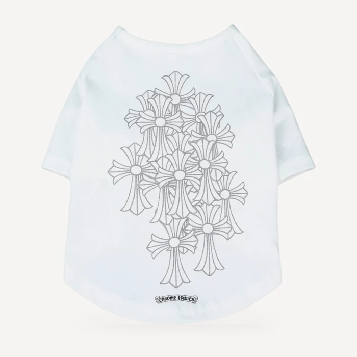 Cross Cluster dog tee inspired by Chrome Hearts, white, back view