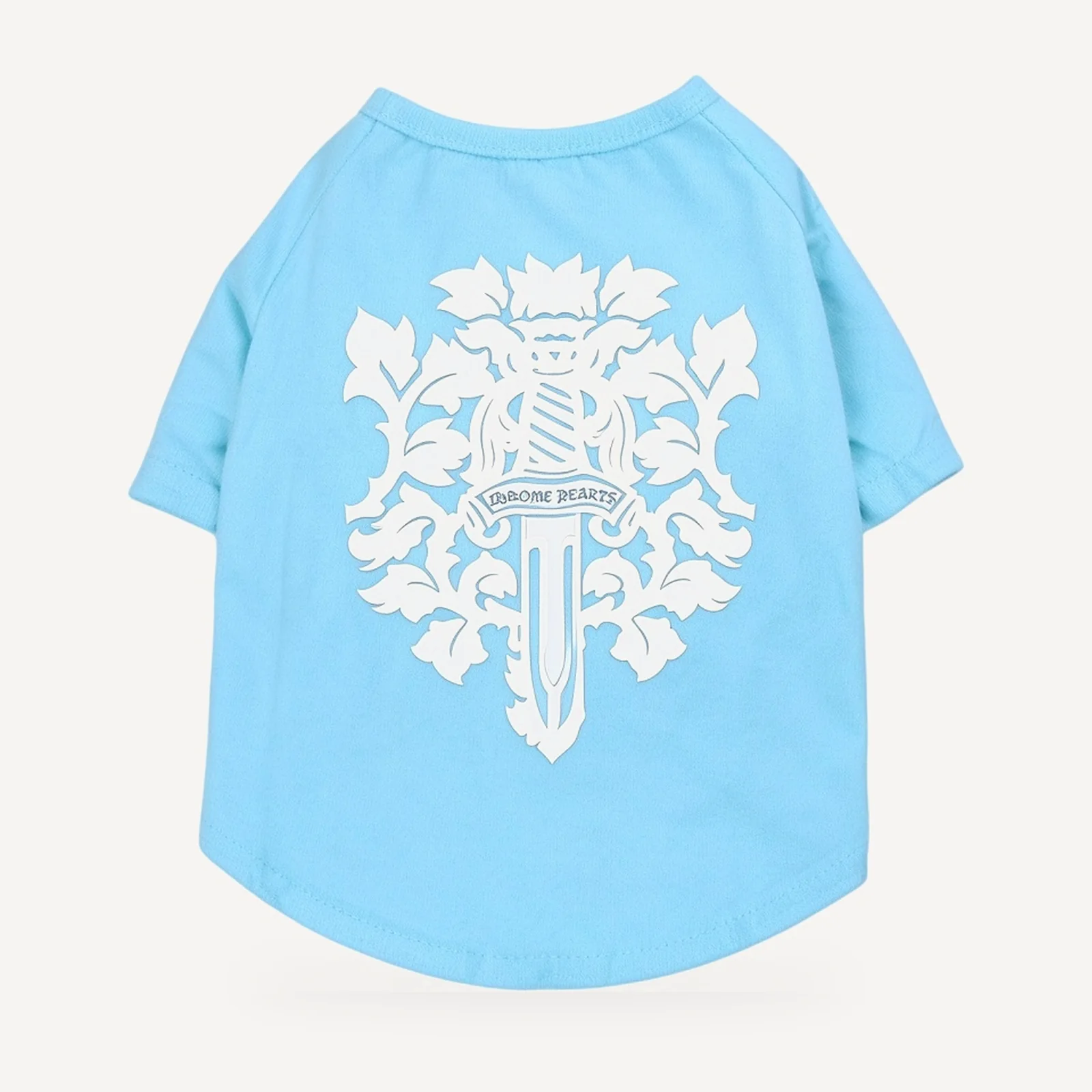Floral Dagger dog tee inspired by Chrome Hearts, light blue, back view