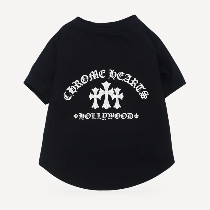 Hollywood dog tee inspired by Chrome Hearts, black, back view