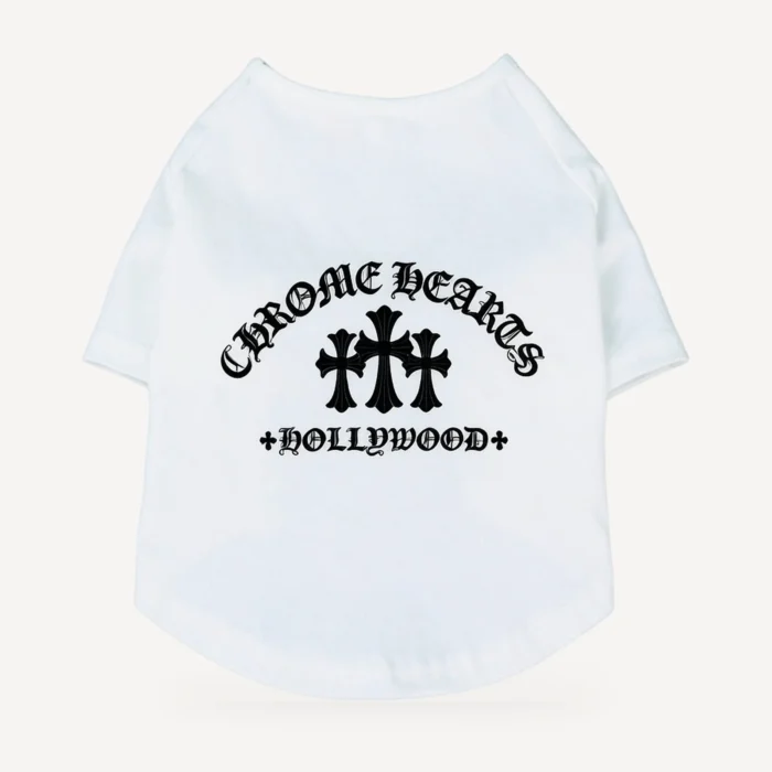 Hollywood dog tee inspired by Chrome Hearts, white, back view
