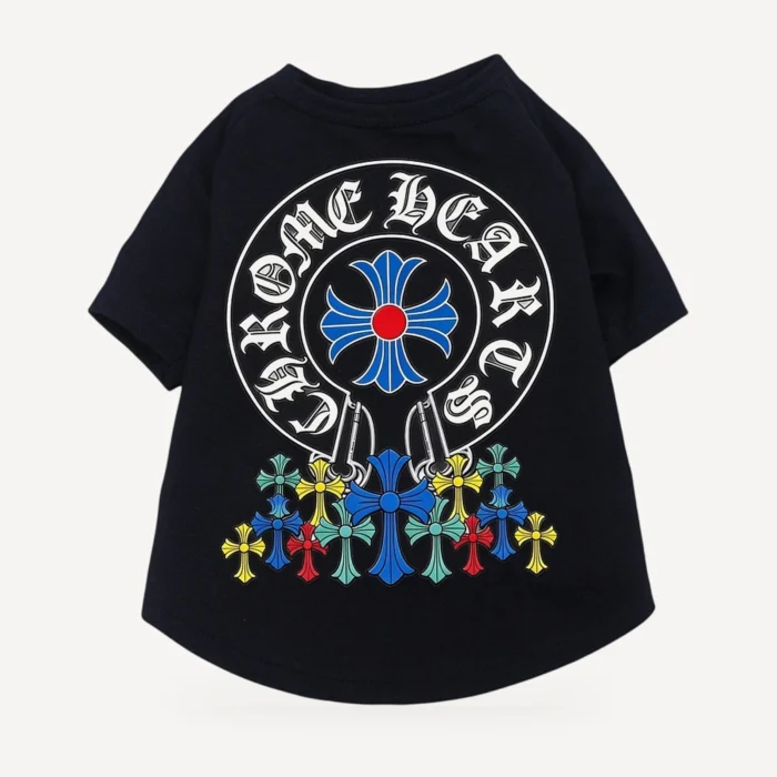 Multi Cross dog tee inspired by Chrome Hearts, black, back view