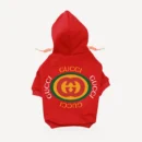Circle Logo dog hoodie inspired by Gucci, red, back view