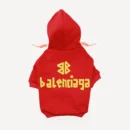 BB Logo dog hoodie inspired by Balenciaga, red, back view