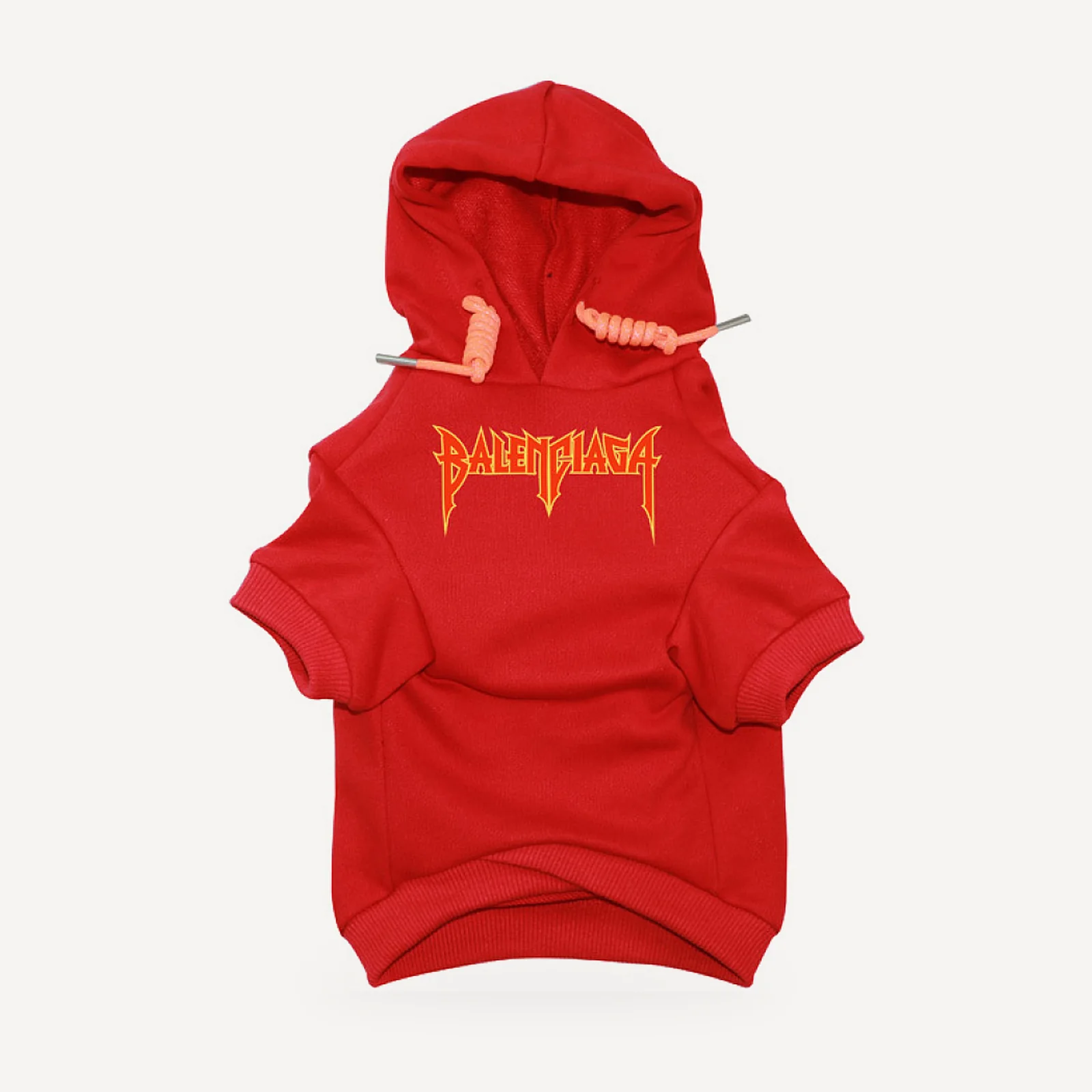 Metal Logo dog hoodie inspired by Balenciaga, red, front view
