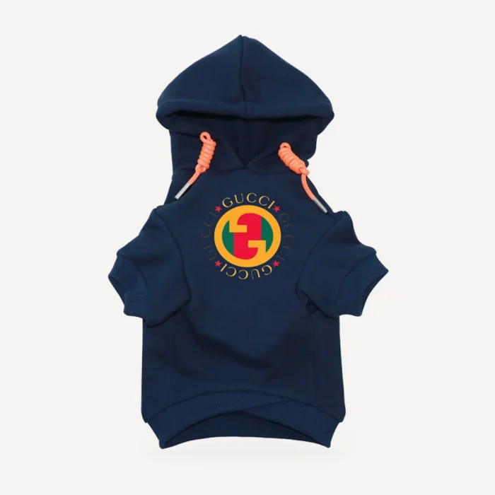 Vintage Disc dog hoodie inspired by Gucci, navy blue, front view
