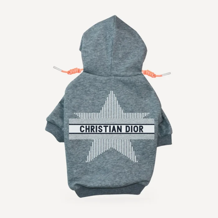 Star dog hoodie inspired by Dior, grey, back view